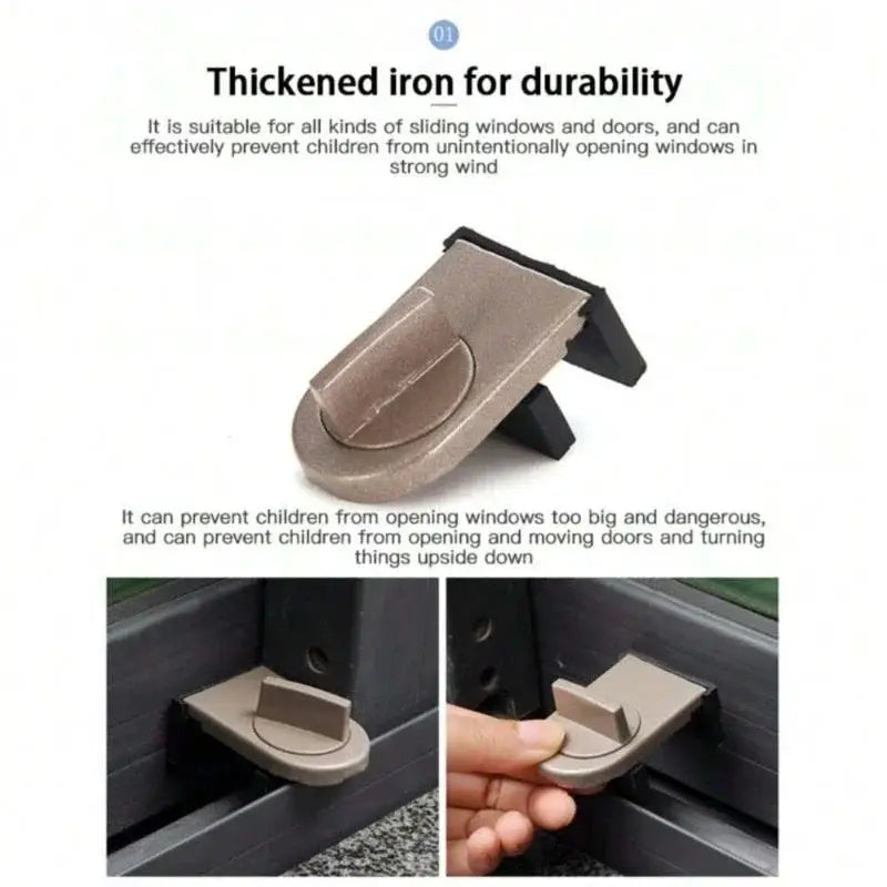 Window safety lock aluminum alloy sliding lock by Simples Market; beige finish with adjustable buckle.