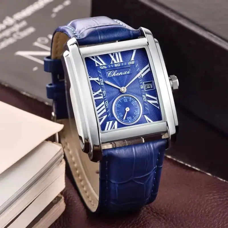 Chenxi 8216 Mens Watch With Alloy Case Leather Strap Waterproof Military Calendar Quartz Movement