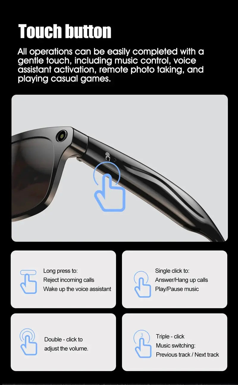 NovaVision 4K AI Smart Glasses With 800W Pixel Camera Bluetooth Calls Voice Assistant Music Player Translation