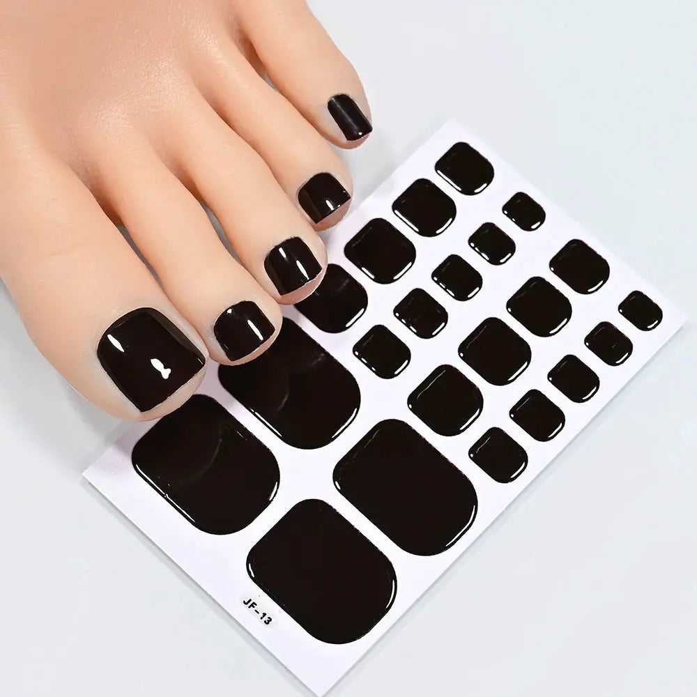 Toenail sticker wraps by Simples Market; solid black, full-cover, self-adhesive decals sheet