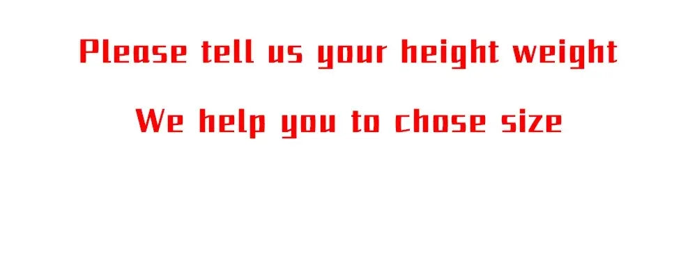 Size guide banner with red text on white background prompting for height and weight