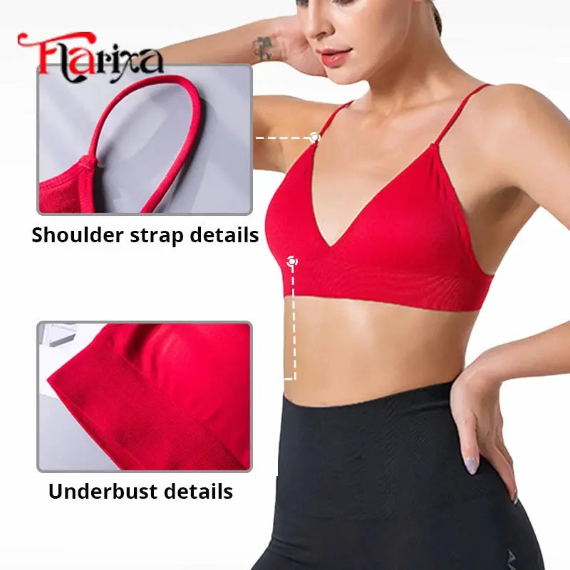 Flarixa triangle-cup red bralette with deep V-neck and adjustable shoulder straps