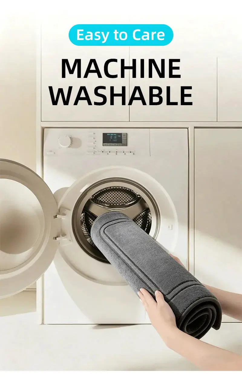 Grey bathroom rug by Simples Market, machine washable and quick-dry