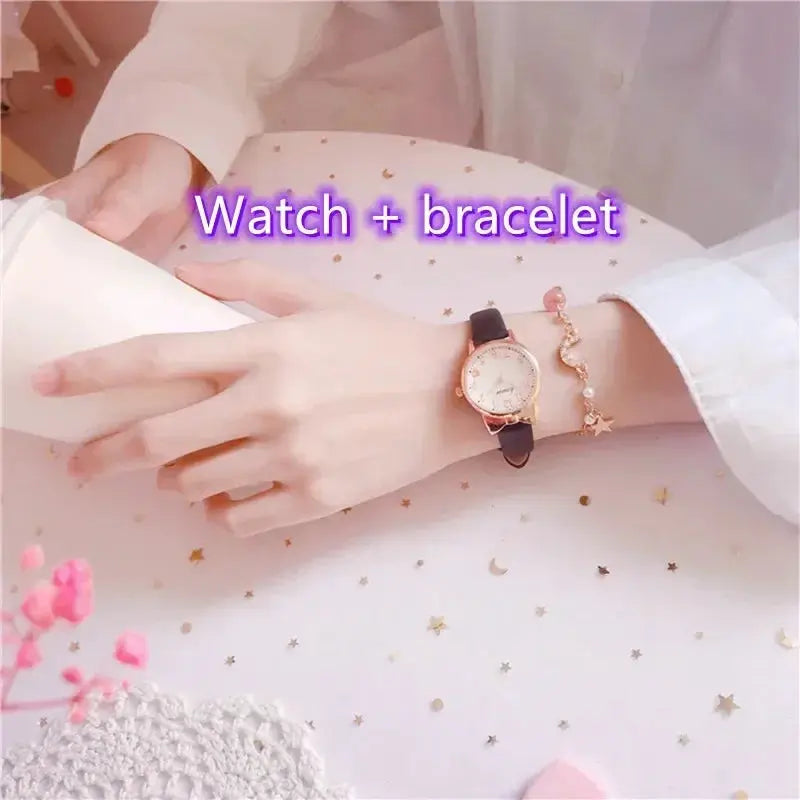 New Fashion Kids Digital Dial Girls Watch Leather Strap Quartz Movement Durable Timepiece Gift