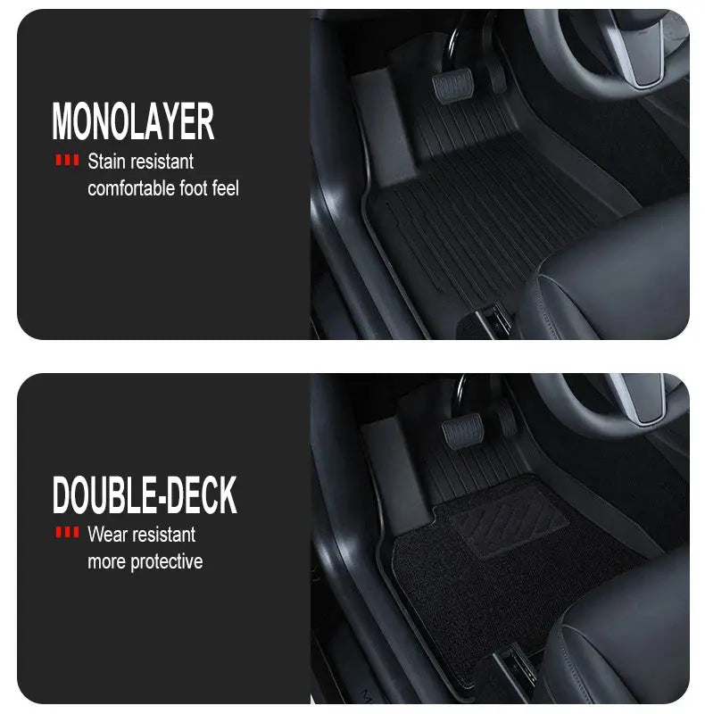 Tesla Model Y floor mats set in black, TPE wear-resistant trunk and luggage mats by Simples Market