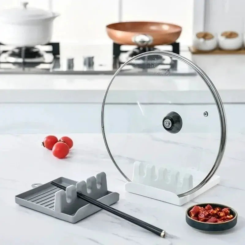 KitchenEase Pan Lid Holder Utensil Stand Keeps Lids Spoons Spatulas Off Counter For A Clean Organized Kitchen