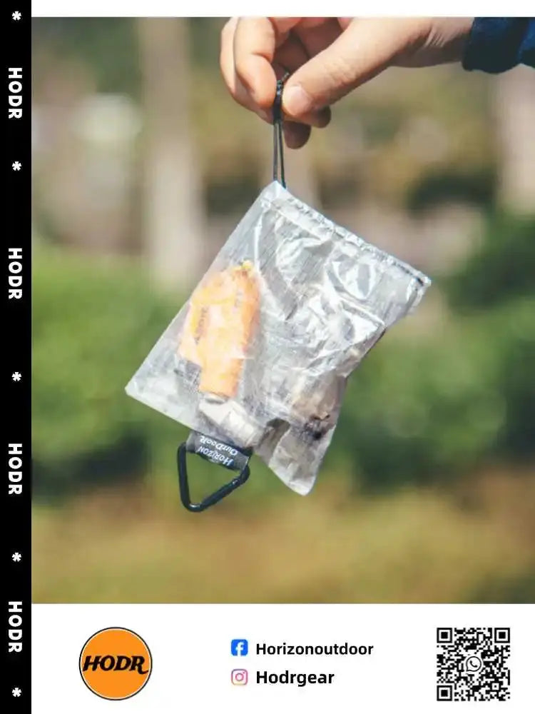 HODR StashLite Dyneema DCF stuff sack with carabiner; translucent silver ultralight lantern diffuser bag