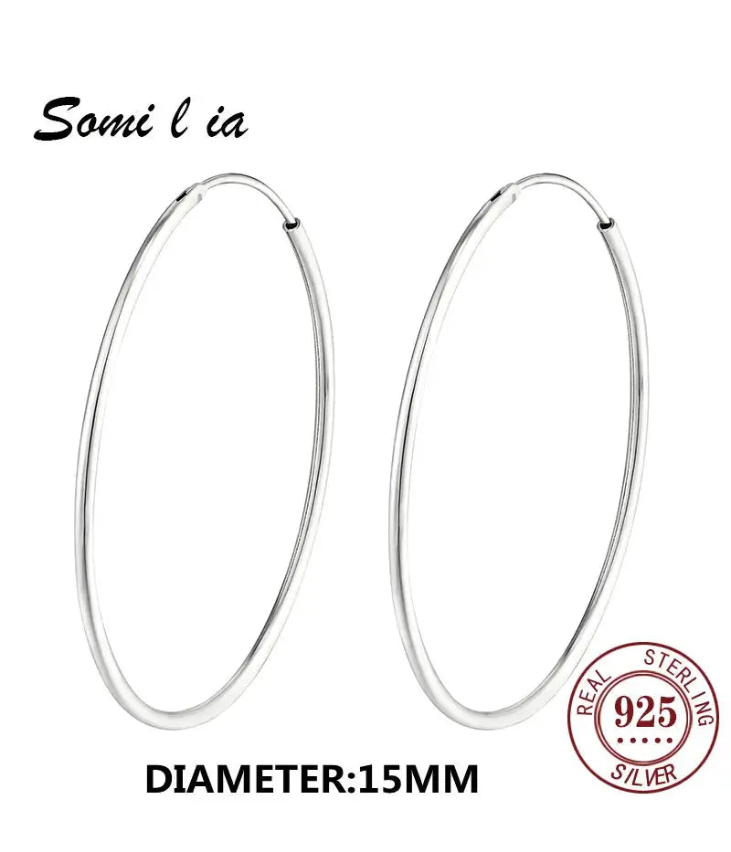 Somilia 925 Sterling Silver Big Hoop Earrings For Women Platinum Finish 10mm To 90mm Fine Jewelry