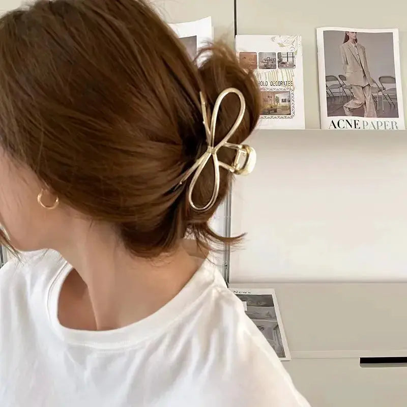 LuminaLocks Elegant Bow Metal Hair Claw Clips For Women With Secure Hold In Geometric Gold And Silver Finish