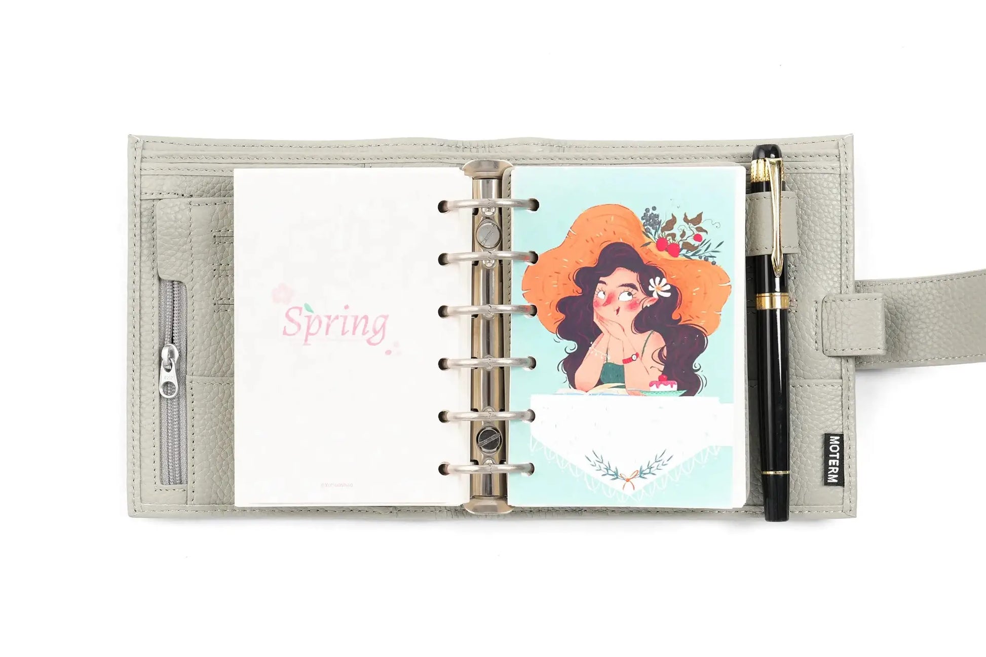 Moterm Luxe 2.0 pocket planner in pebbled gray leather with 30mm rings, by Simples Market