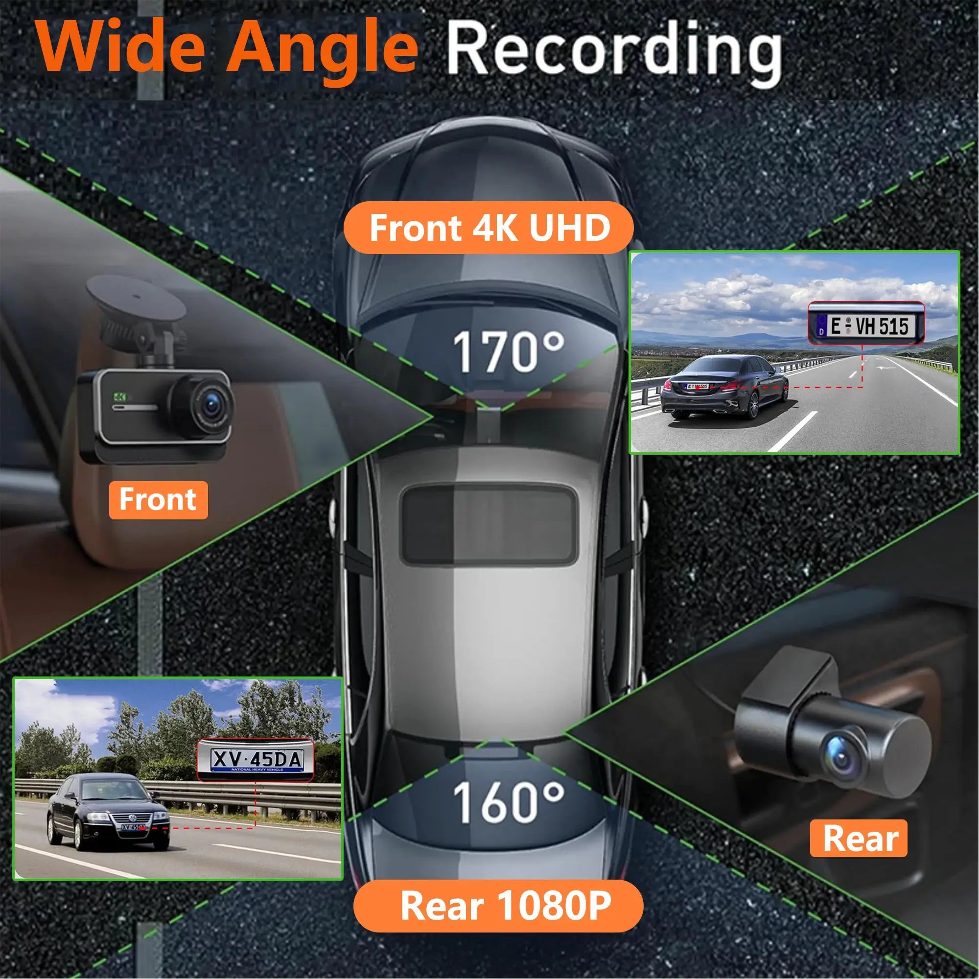 4K dash cam for cars by Simples Market with front and rear cameras, wifi, wide-angle