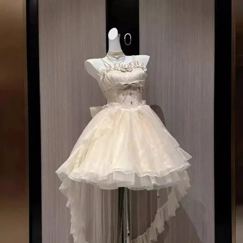 Gothic Y2K Sling Party Dress For Women Harajuku Retro Tulle Ruffles