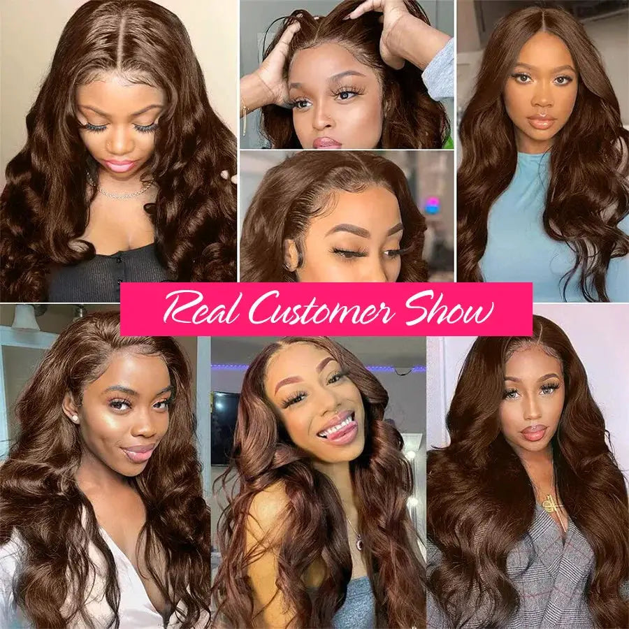 Chocolate Brown 13x4 Lace Front Wig Brazilian Virgin Hair Pre Plucked 13x6 HD Lace Frontal Body Wave Wig