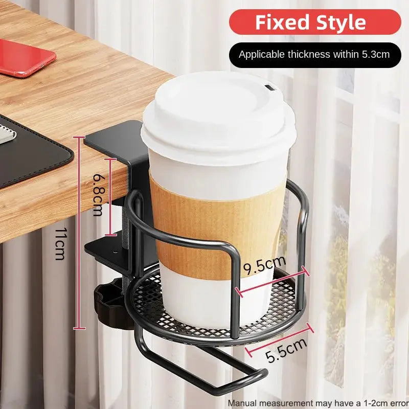 2 In 1 No Drill Desk Cup Holder Adjustable Arm Clamp Stand With 360 Degree Rotation Table Edge Clamp Anti Fall
