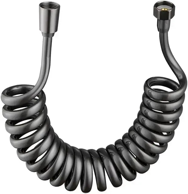 Simples Market bidet sprayer hose, black coiled hose with metal fittings for handheld bathroom spray.