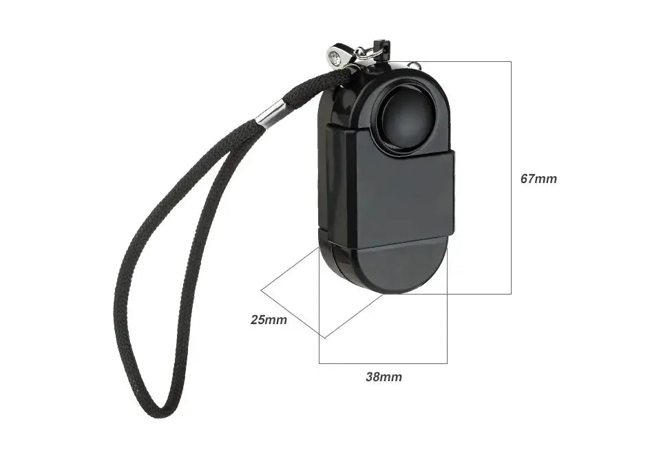 Portable mini motion detector alarm with lanyard strap, black, 120dB siren