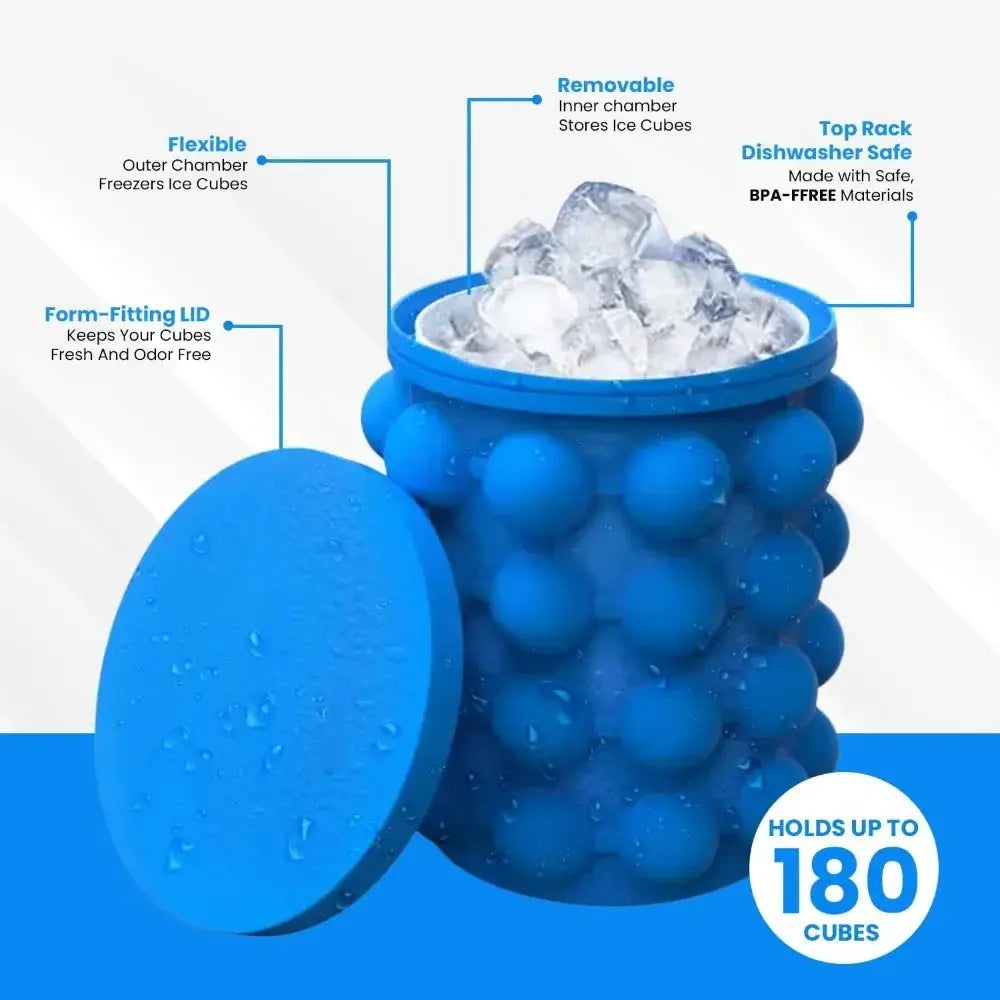 2 In 1 Ice Cube Mold And Large Silicone Ice Bucket Portable Frozen Drink Maker For Whiskey And Beer