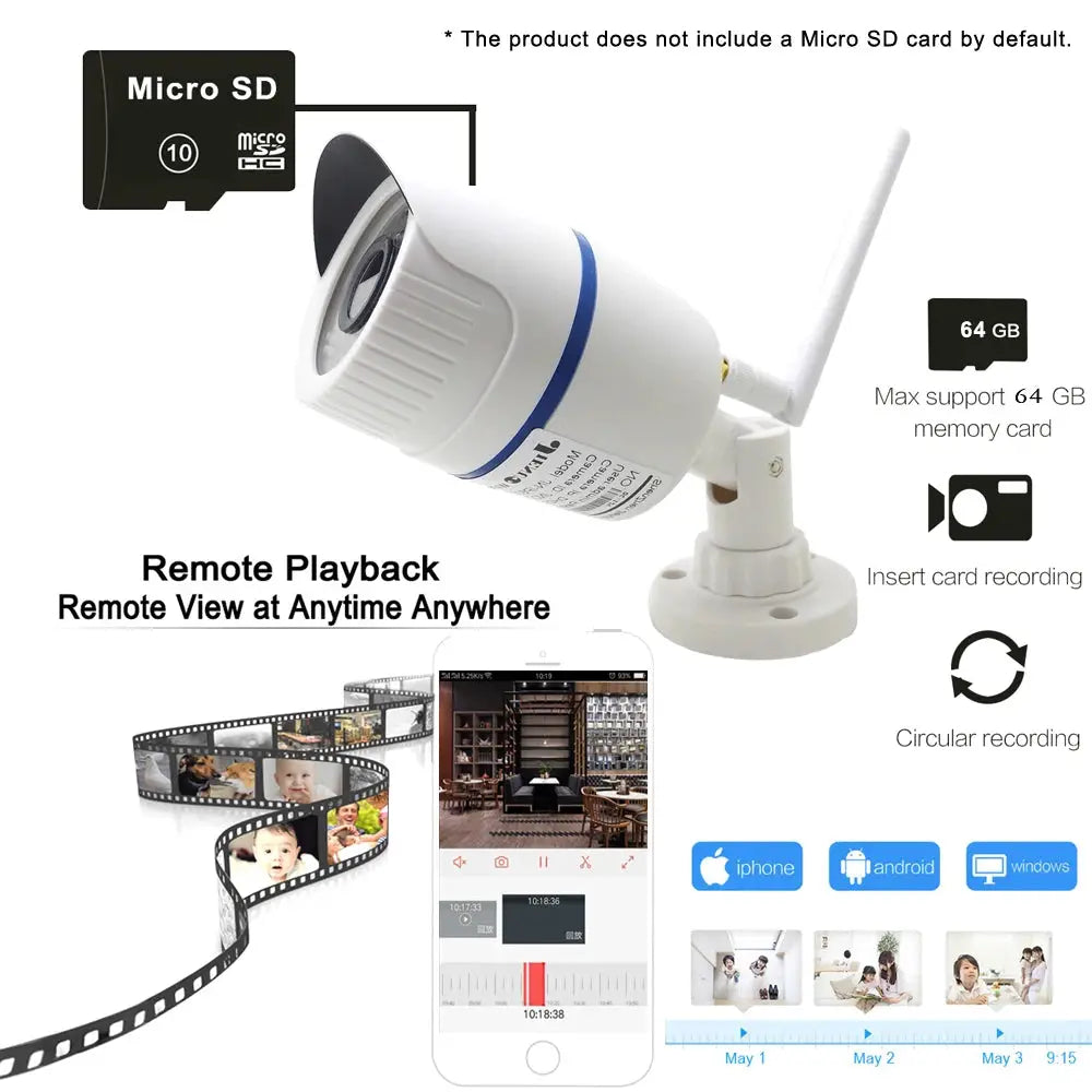 Camhipro white outdoor wireless IP security camera with night vision and wall mount