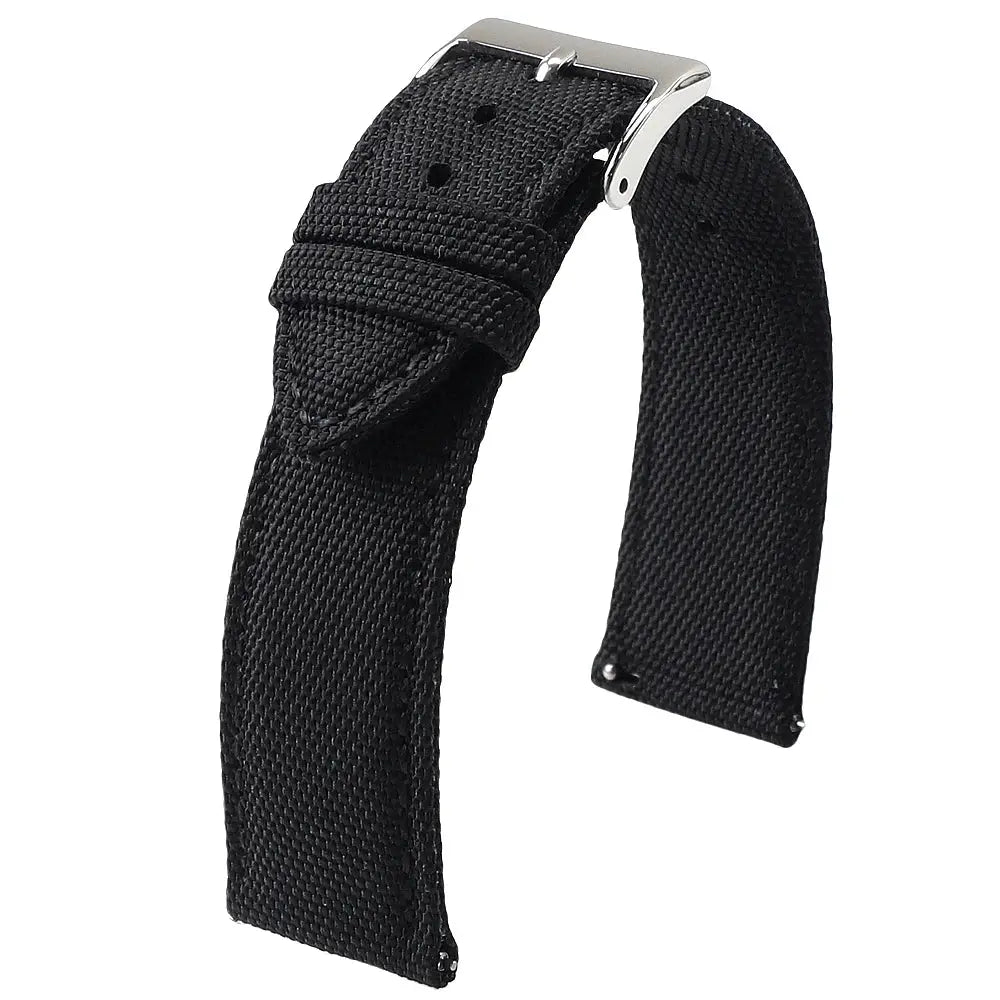 Watch strap for men black waterproof two-sided sailcloth nylon with metal buckle