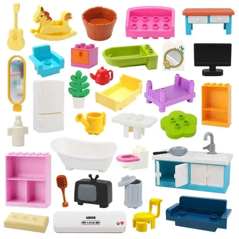 Big Building Blocks Play House Furniture Accessories Indoor Bed Compatible Large Bricks Assemble Toys For Kids Gift