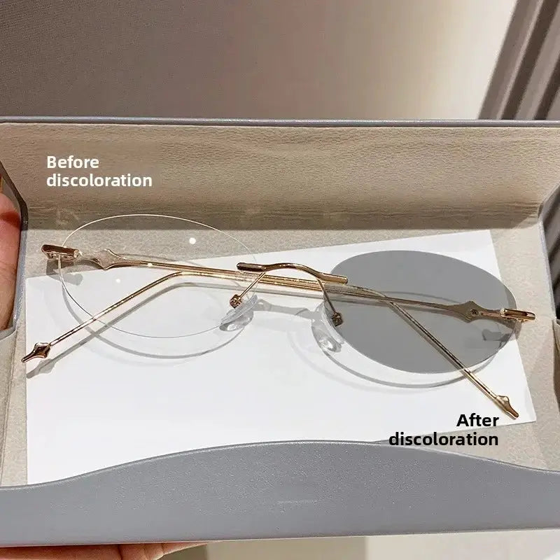 NovaVision Frameless Small Oval Photochromic Myopia Glasses With Automatic Tint For Indoor Outdoor Comfort