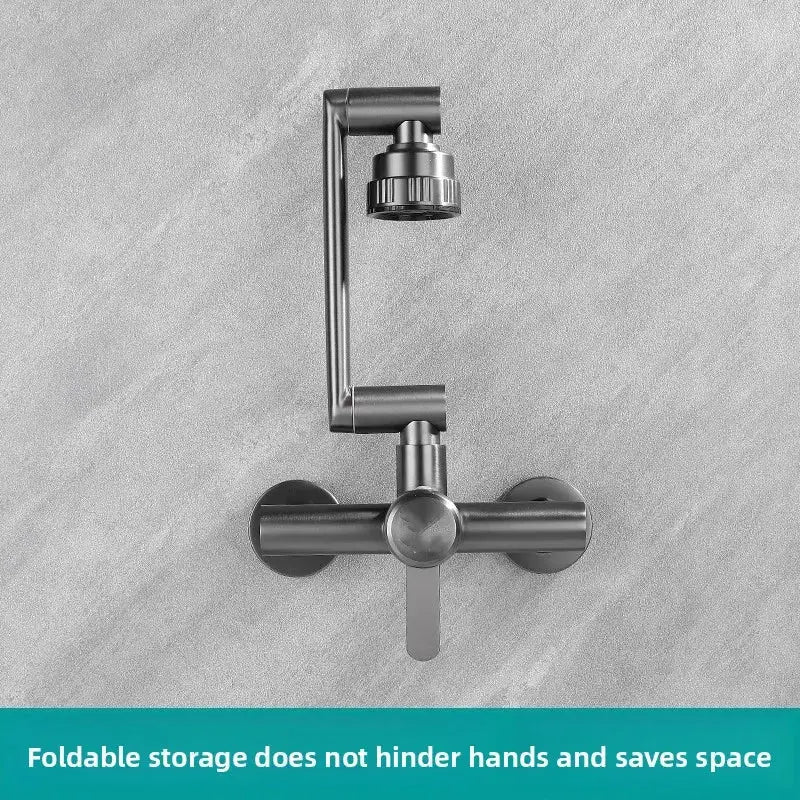 Kitchen faucet by Simples Market, stainless steel, wall-mounted with 4 modes and 360° rotation