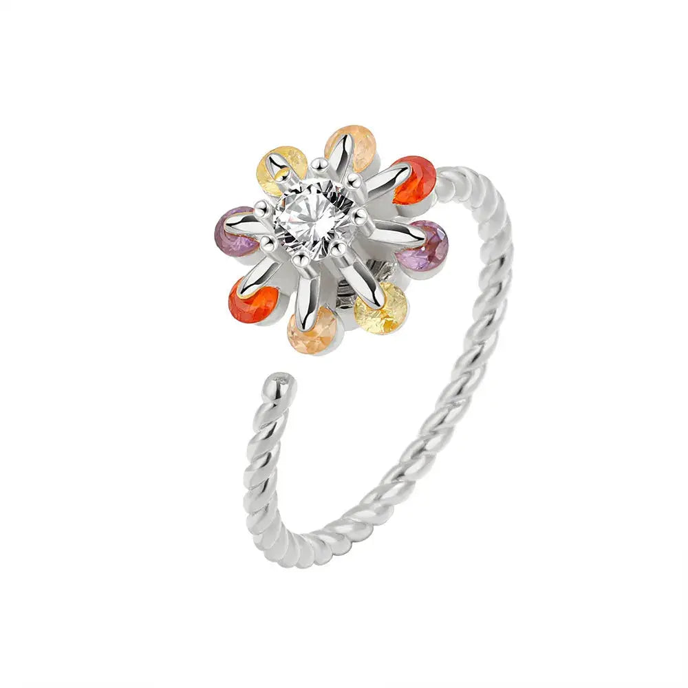 SMJEL Fidget Spinner Ring for Women Crystal Flower Eye Butterfly Animal Motifs Stress Relief Wedding Jewelry