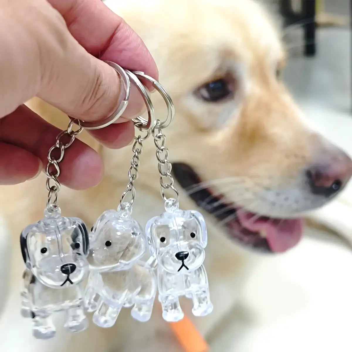 Dog Hair Storage Keychain Transparent Dog Cat Shape Memorial Pendant Handmade Resin Pet Keepsake Gift