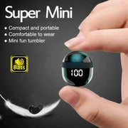 SK18 mini invisible wireless earbud; compact black Bluetooth earbud with Bass badge.
