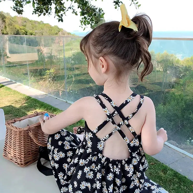 Sonkpuel Little Daisy Printed Sleeveless Slip Dress For Girls 4 To 6 Years Casual Wedding Flower Girl