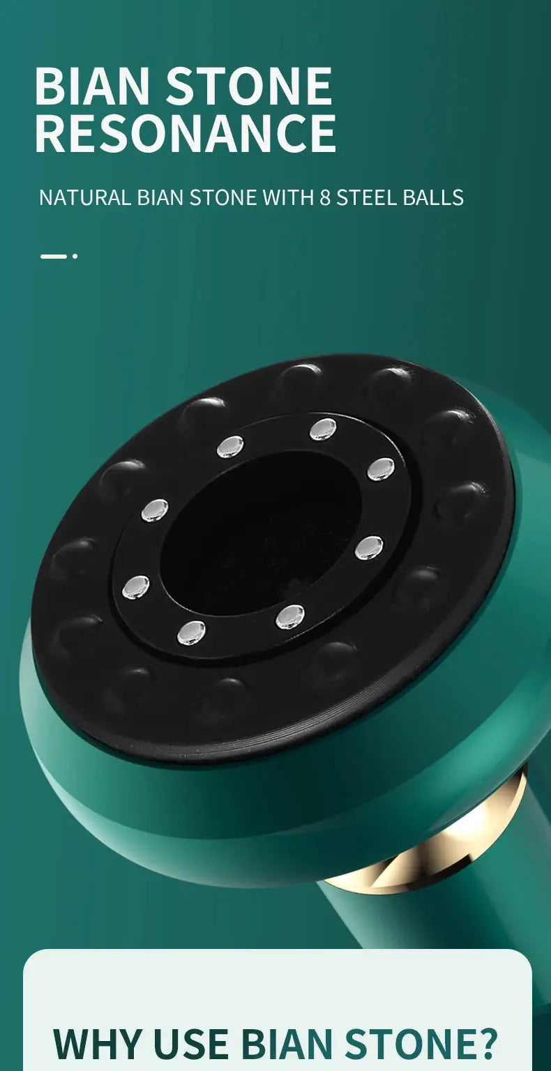 Simples Market tricolor electric massager with green handle and black head featuring silver studs
