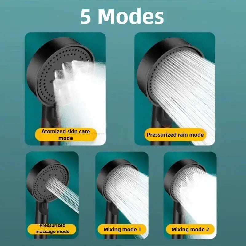 Simples Market 5-mode black shower head with adjustable rain and massage spray