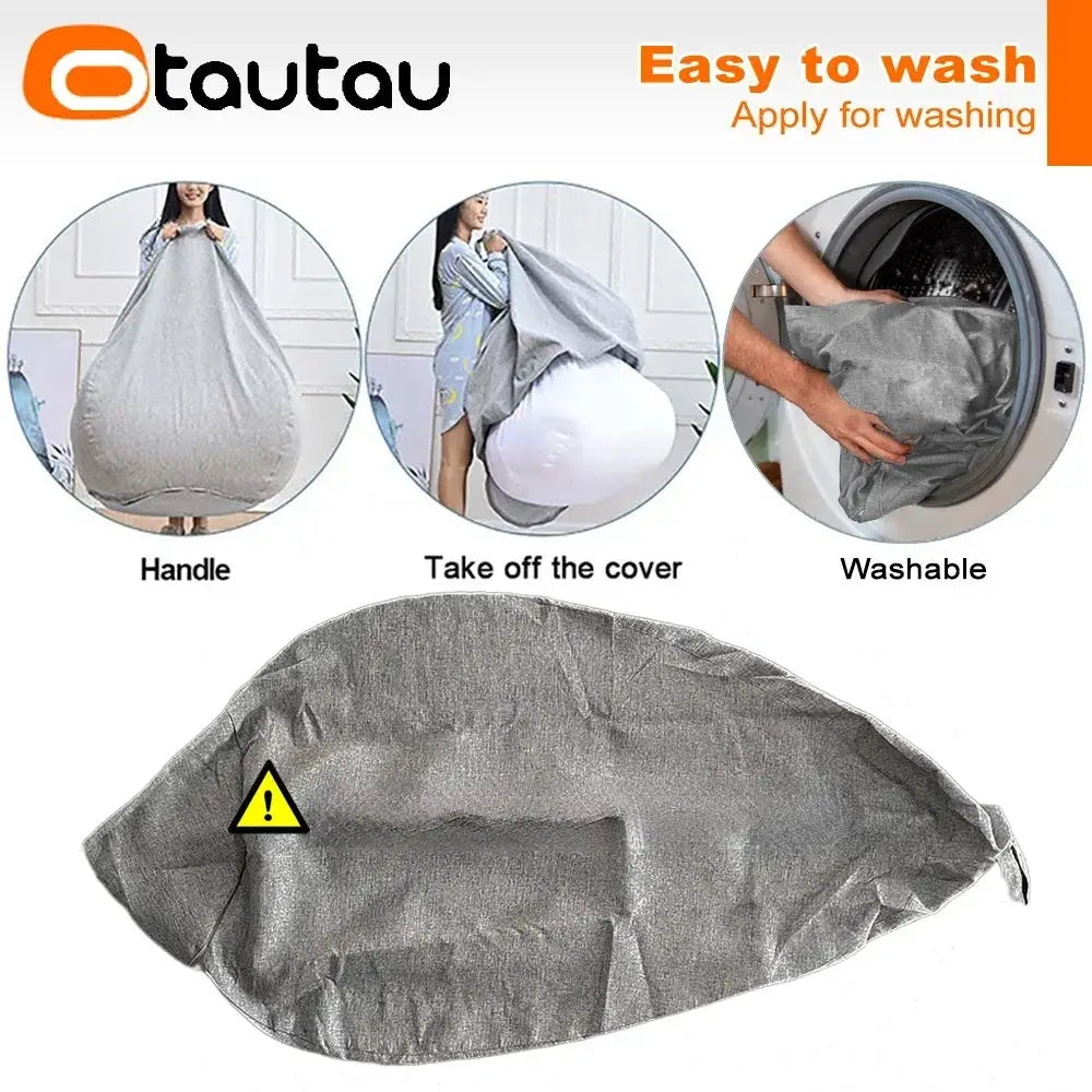 OTAUTAU 70cm bean bag sofa with filler, gray cotton-linen fabric with removable washable cover
