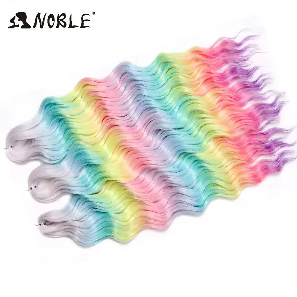Noble Hair synthetic loose deep wave 24in braiding extensions, rainbow pastel ombre