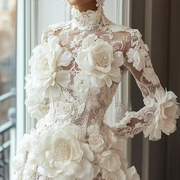 Luxurious Floral High Collar Mini Cocktail Dress For Women Party Ready