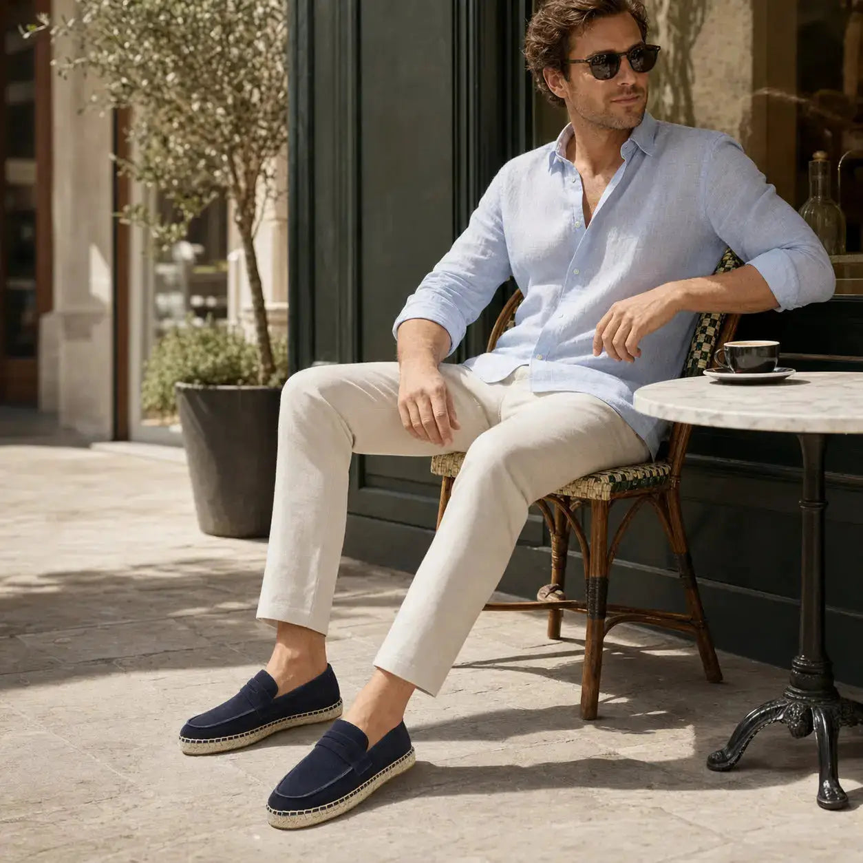 Men's navy suede jute espadrilles slip-on loafers by Simples Market
