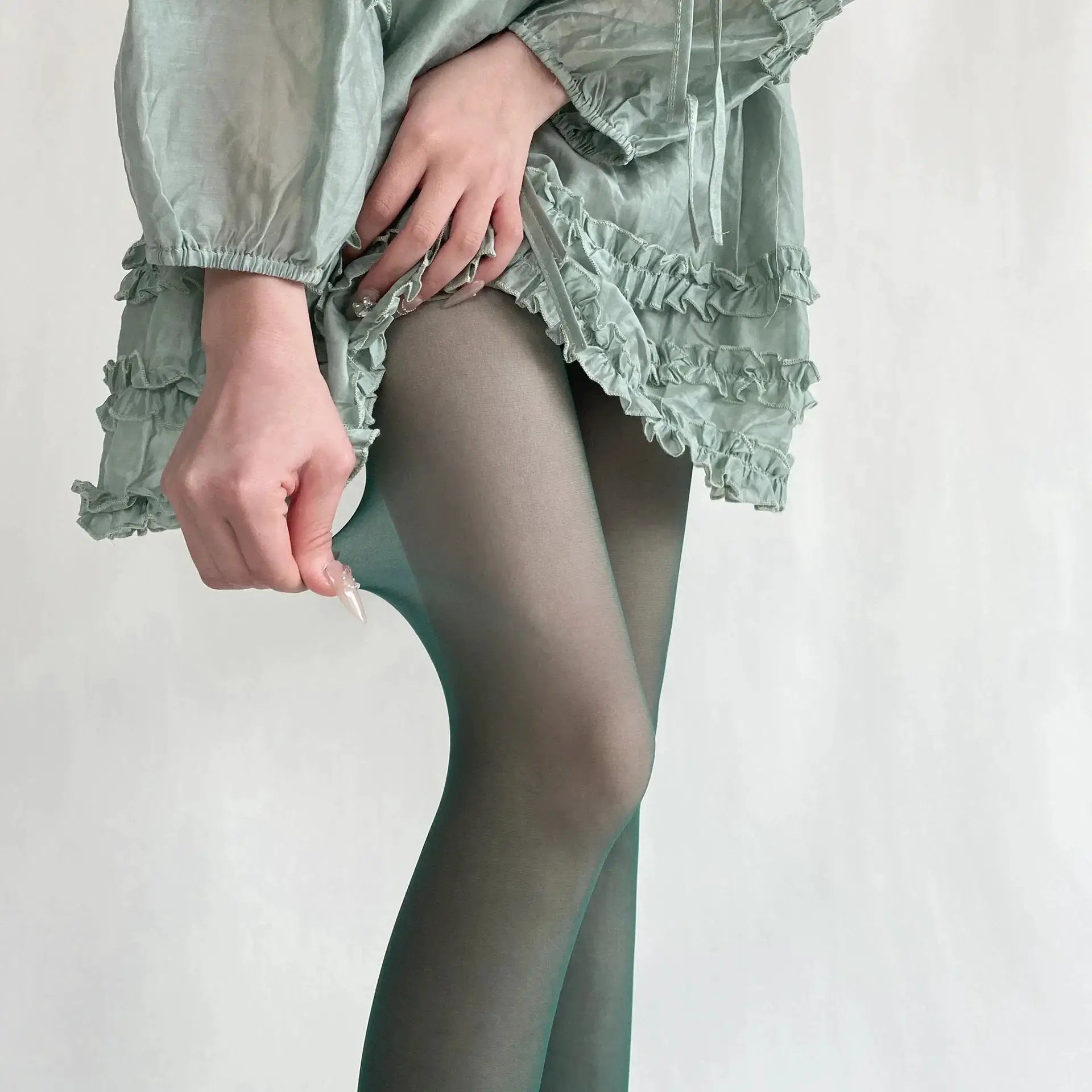 Azure Velvet Ultra Thin Nylon Thigh High Stockings Velvet Finish For Elegant Daily Wear