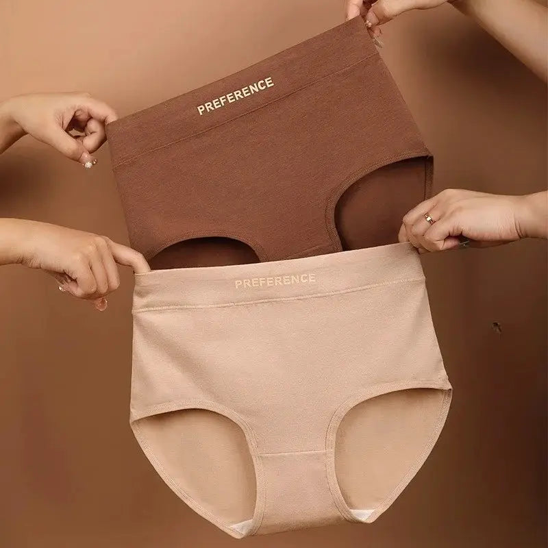 2-pack women high-waist briefs in brown and beige, tummy control, soft breathable cotton