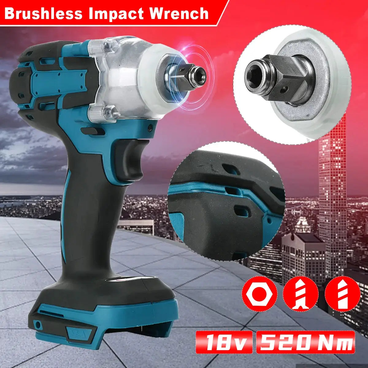 Half Inch 520 Nm Brushless Cordless Impact Wrench Kit With 18V Battery And Toolbox Set