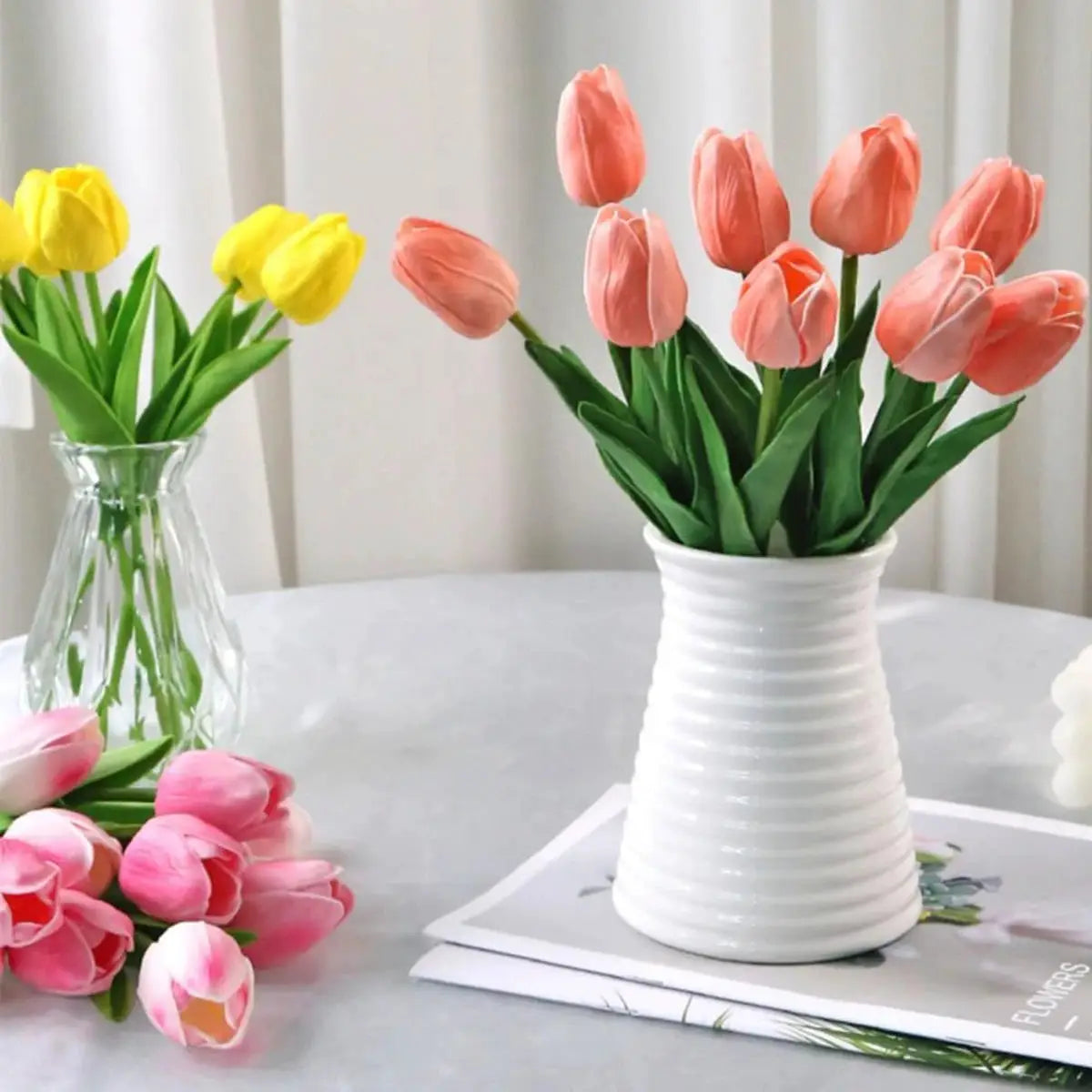Real Touch Tulips And Roses Artificial Flowers Scrapbooking Vase Home Decor Wedding Garden Arch Garland 10 Or 30 Pieces
