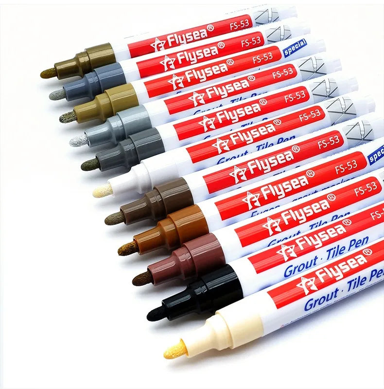Flysea grout pen set; waterproof tile markers for walls and floors, multi-color including black, white, beige (12+ pens)