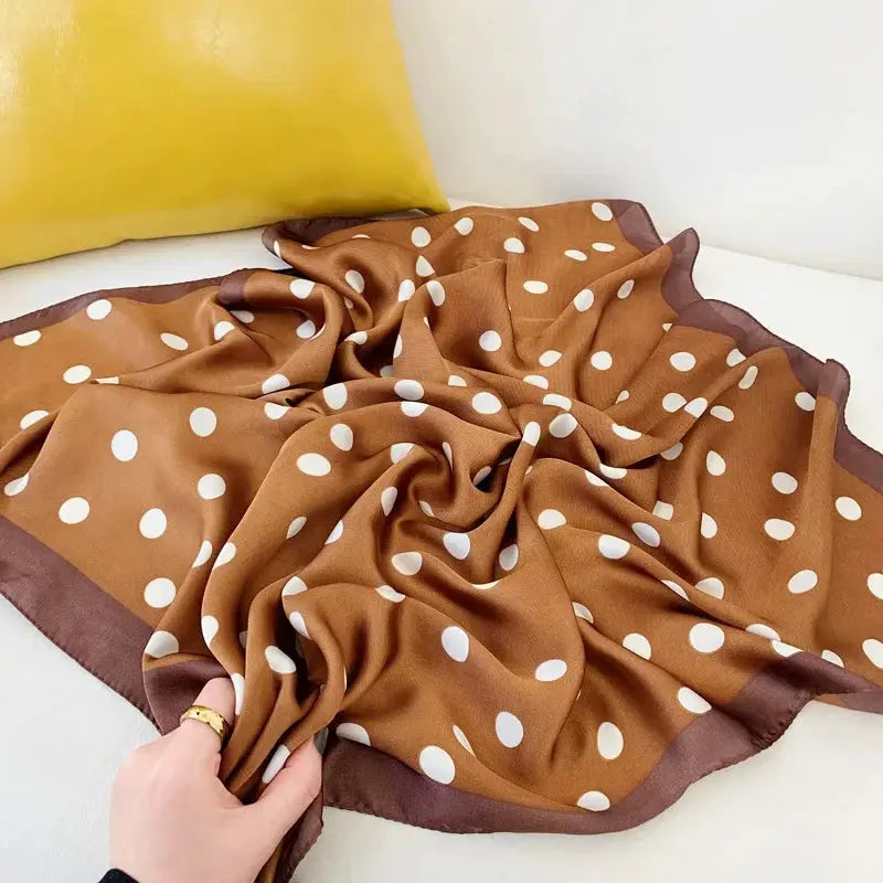 LuxeSilk Dot Print Silk Satin Neck Scarf 70 By 70 Cm Elegant And Versatile Hair Accessory For Women