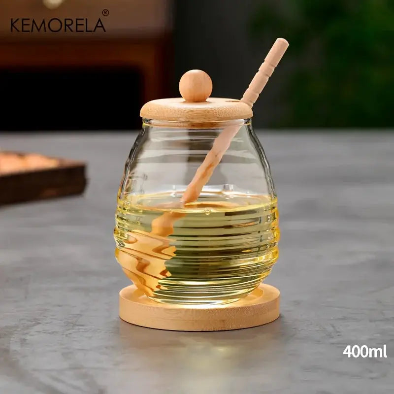 KEMORELA Glass Honeycomb Tank With Dipper And Lid Honey Storage Container For Kitchen And Wedding Party Dining Decor