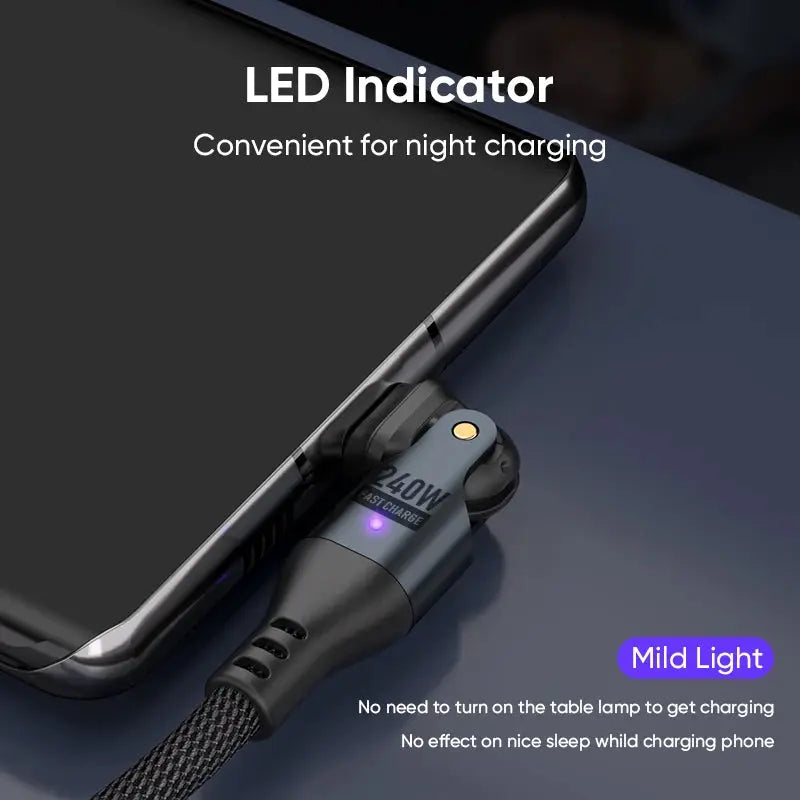 Type C to Type C 240W USB Cable 5A Fast Charging 180 Degree Elbow Design for Huawei MacBook Samsung Oppo