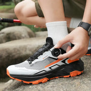 Men's casual sneakers with BOA dial closure, gray/white mesh upper and orange outsole by Simples Market