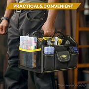 WINHUNT 10-pocket tool tote bag by Simples Market, black with yellow trim for organization