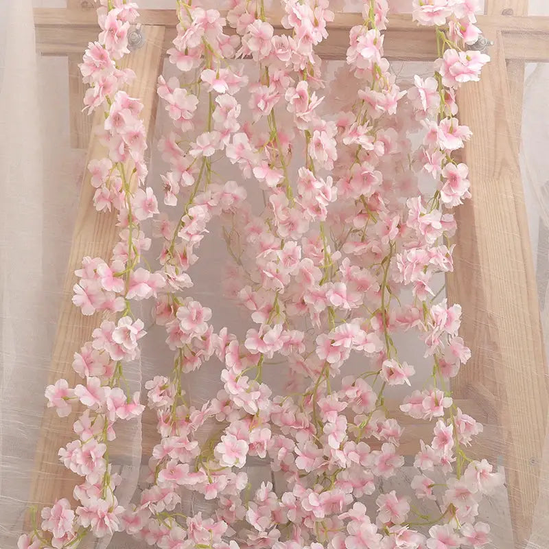 Artificial Sakura Flowers Vine Hanging Floral Garland Home Garden Wedding Arch Party Cherry Blossom Wall Decor