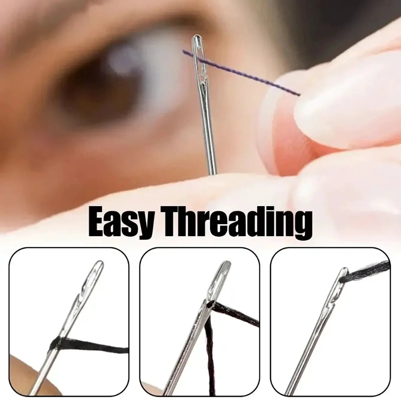 Side Hole Blind Sewing Needles Stainless Steel Self Threading Hand Sewing Pins For DIY Home Crafts Elderly Friendly