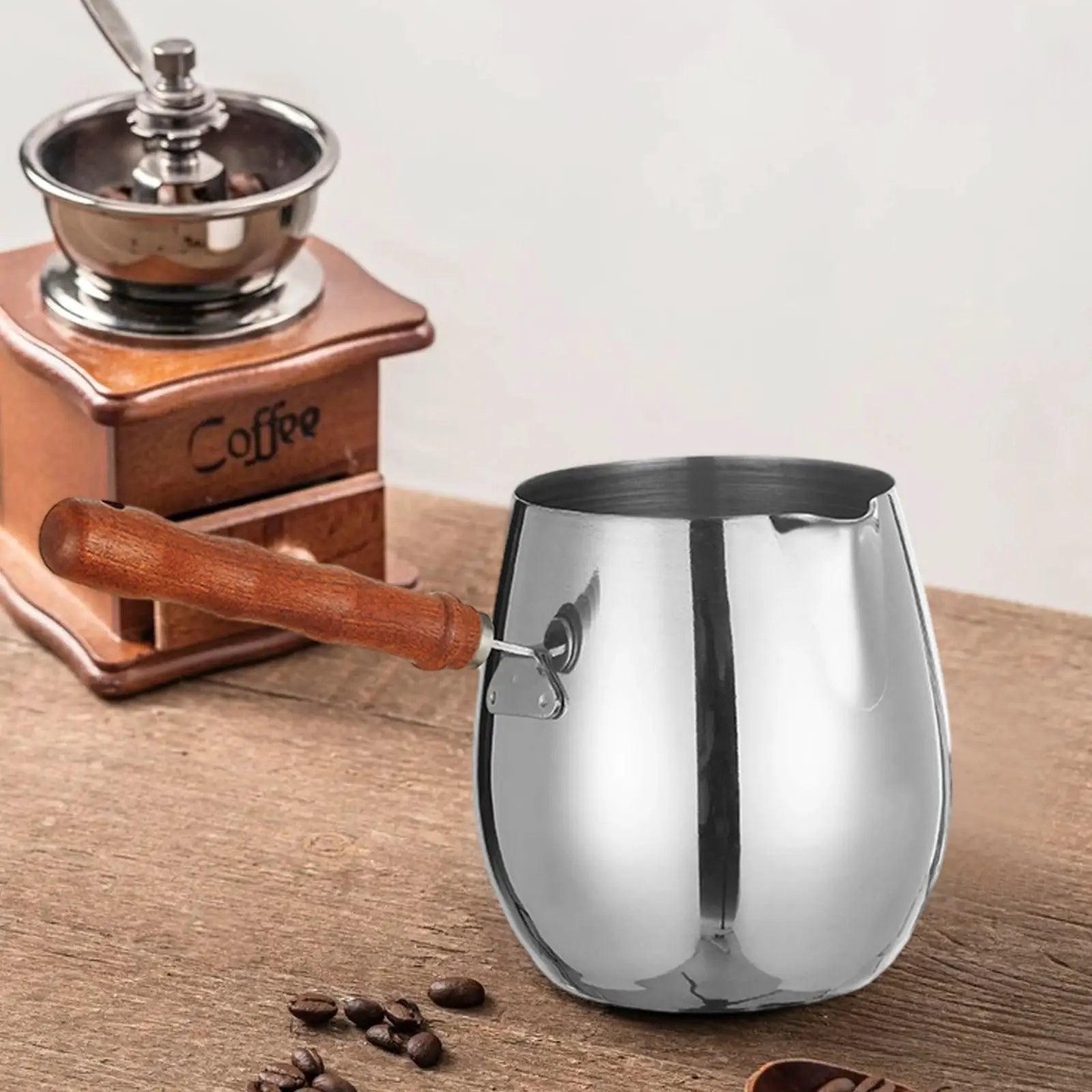 Stainless Steel Turkish Coffee Pot With Long Handle For Easy Pouring And Versatile Heating Milk Warmer