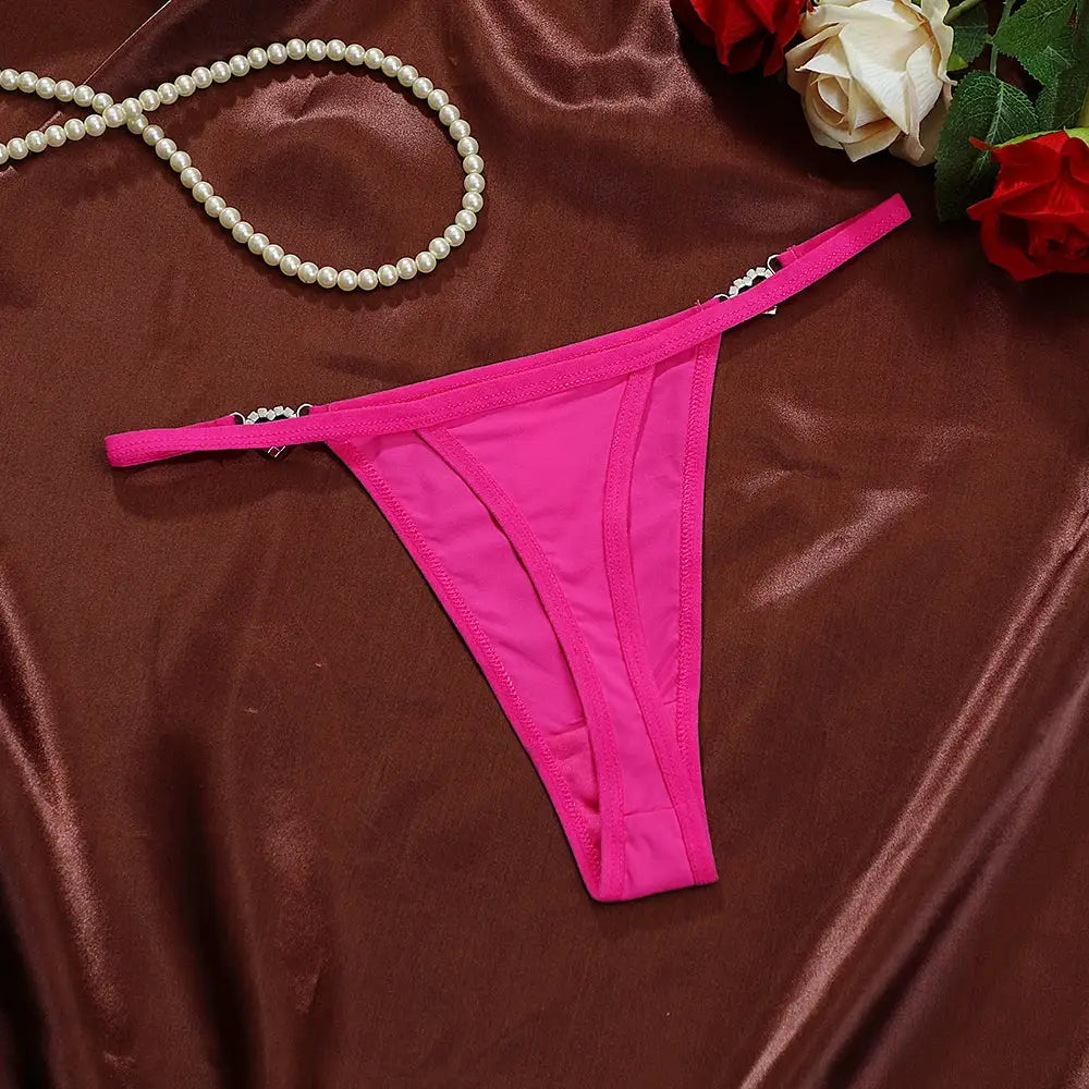 Simples Market pink cotton thong underwear, low-rise G-string with heart decoration